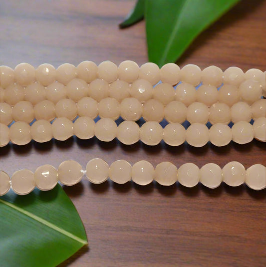 35+ Pcs, 10mm Faceted Glass Round Beads - Light Peach / 10mm / Round