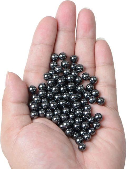 1 String, 4mm Magnetic Hematite Round Beads - Black / Glass