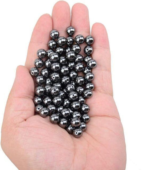 1 String, 8mm Magnetic Hematite Round Beads - Black / Glass