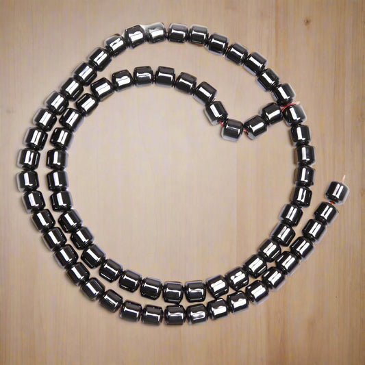 1 String, 4x6mm Magnetic Hematite Tube Beads - Black / Glass