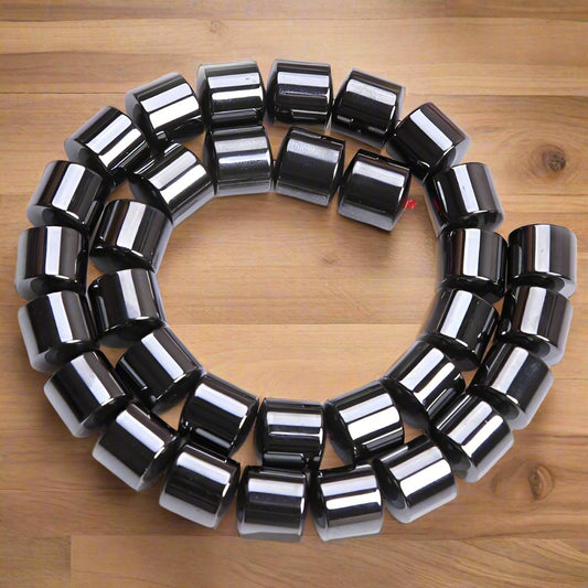1 String, 8mm Magnetic Hematite Tube Beads - Black / Glass