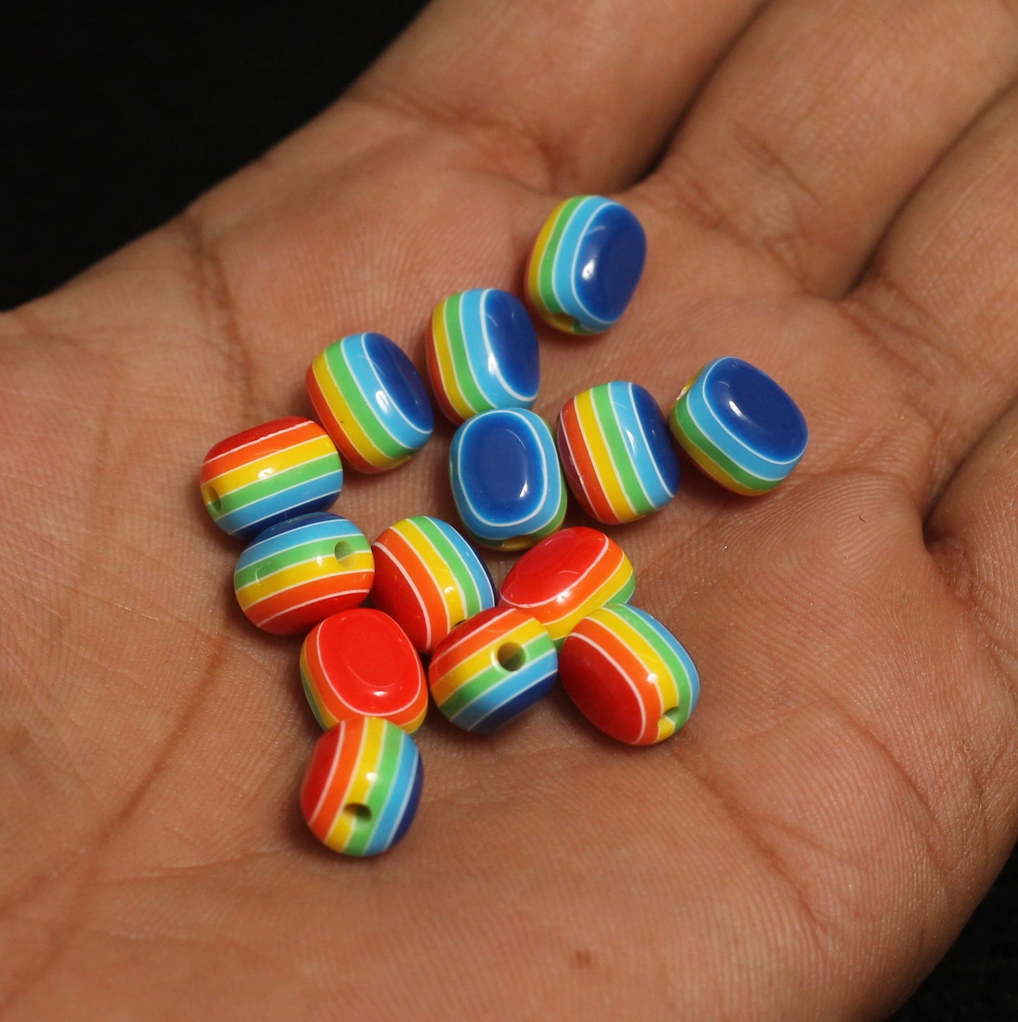 100 Pcs, 10x8mm Rainbow Acrylic Beads Oval Shape - 10mm / MultiColor / Acrylic
