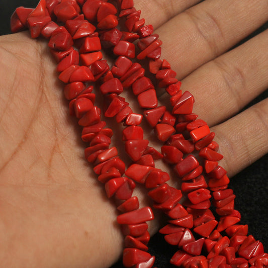 Stone Chips Beads Red - Red / Stone / 1 String