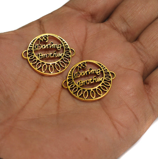 10 Pcs, German Silver My Darling Brother Connector - Golden / Free Size / German Silver