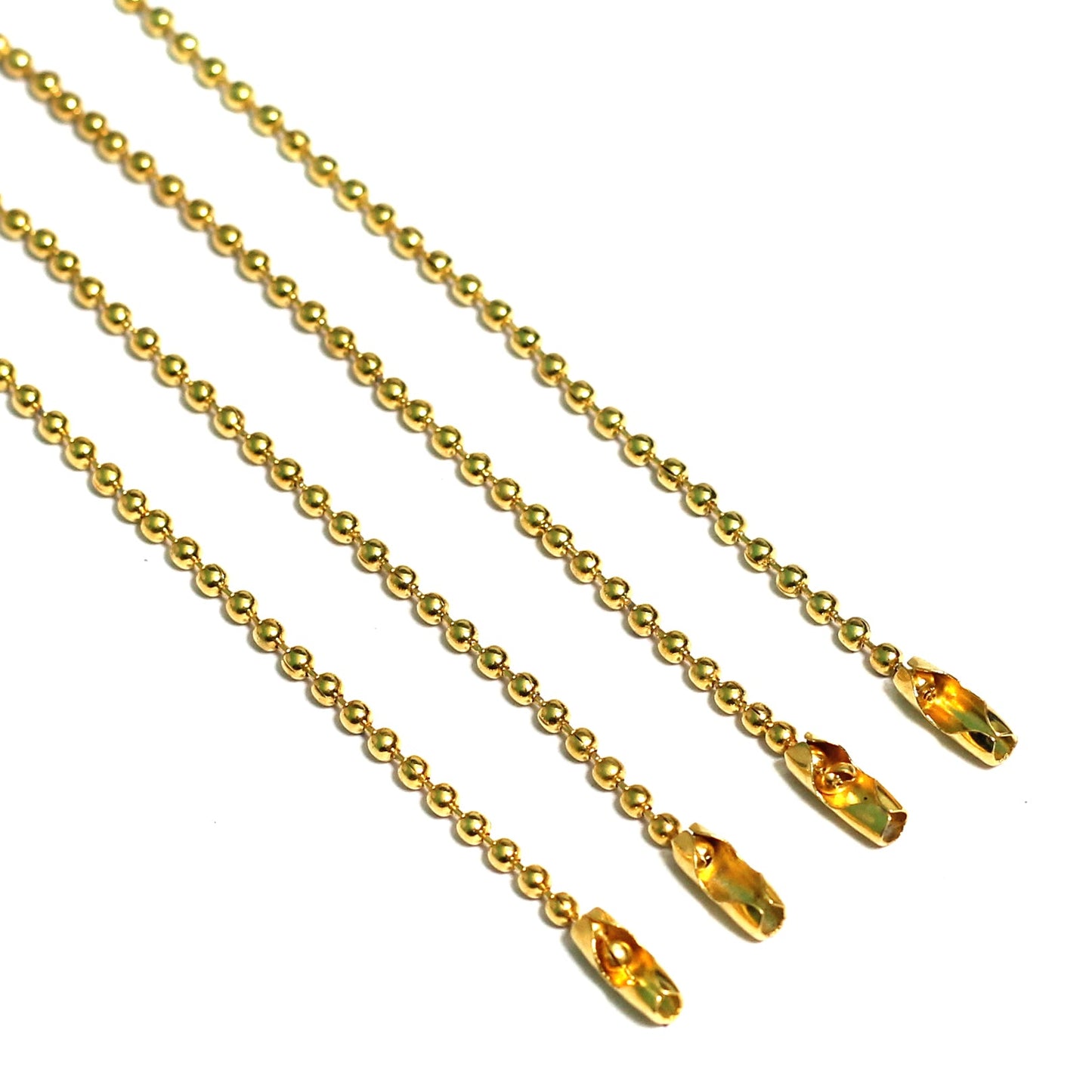2mm Ball Chains Tag With Bead Connector Clasp - Golden / 50 Pcs