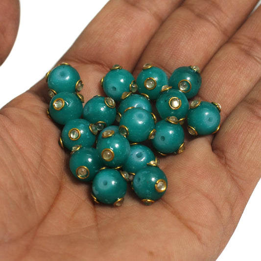 20 pcs 10mm Glass Kundan Beads Round - Pink / Glass