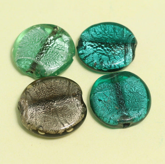 35mm Glass Silver Foil Flat Round Beads - 10 Pcs [ Rs 10 / Piece ] / MultiColor / Flat