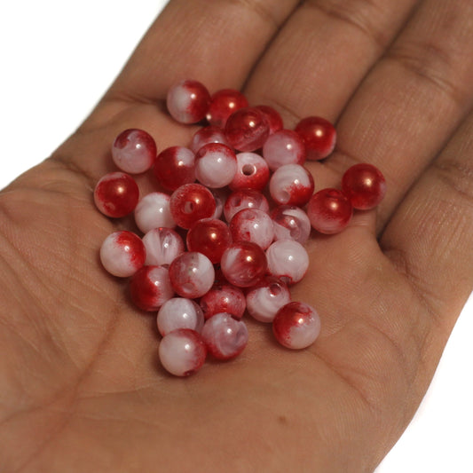 7mm Dule Tone Acrylic Round Beads - Red / Acrylic / 100 gm