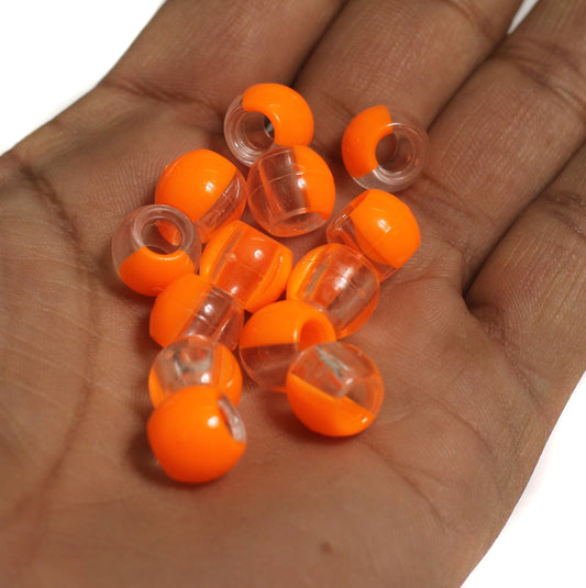 100 Gm, 9mm Clear Dule Tone Acrylic Round Beads - Red / Acrylic / 100 gm