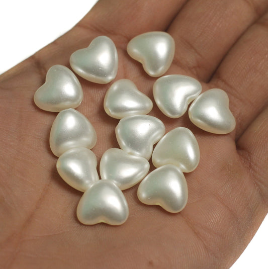 Off White Heart Acrylic Pearl Beads - Off White / 5x6mm / 100 Gm