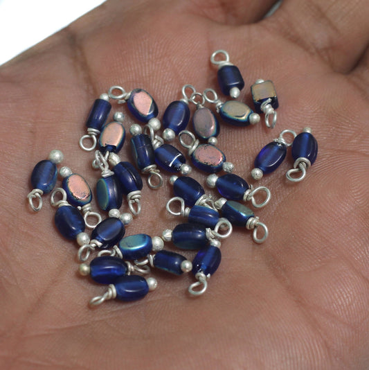 240 Pcs, 5mm Glass Loreal Beads  Silver Plated - Blue / Glass / Oval