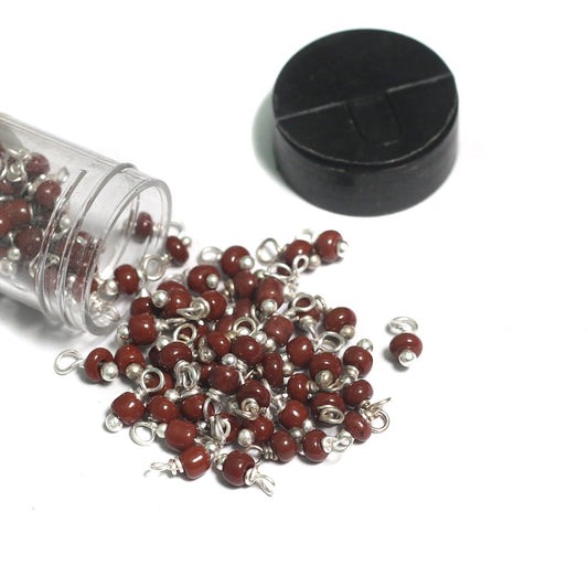 200 Pcs, 4mm Glass Loreal Beads Brown Tube Silver Plated - Brown / Glass / Tyre