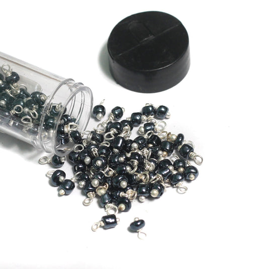 200 Pcs, 4mm Glass Loreal Beads Metallic Black Tube Silver Plated - Black / Glass / Tyre