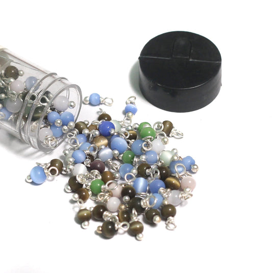 200 Pcs, 4mm Cats Eye Loreal Beads Tube Silver Plated - MultiColor / Glass / Round