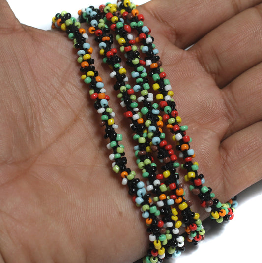 1 Mtr Opaque Multicolor Seed Bead Beaded String For Necklace - MultiColor / Glass / 11`0