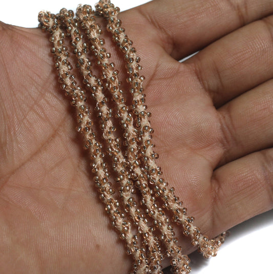 1 Mtr Silver Line Seed Bead Beaded String For Necklace - Peach / Glass / 11`0