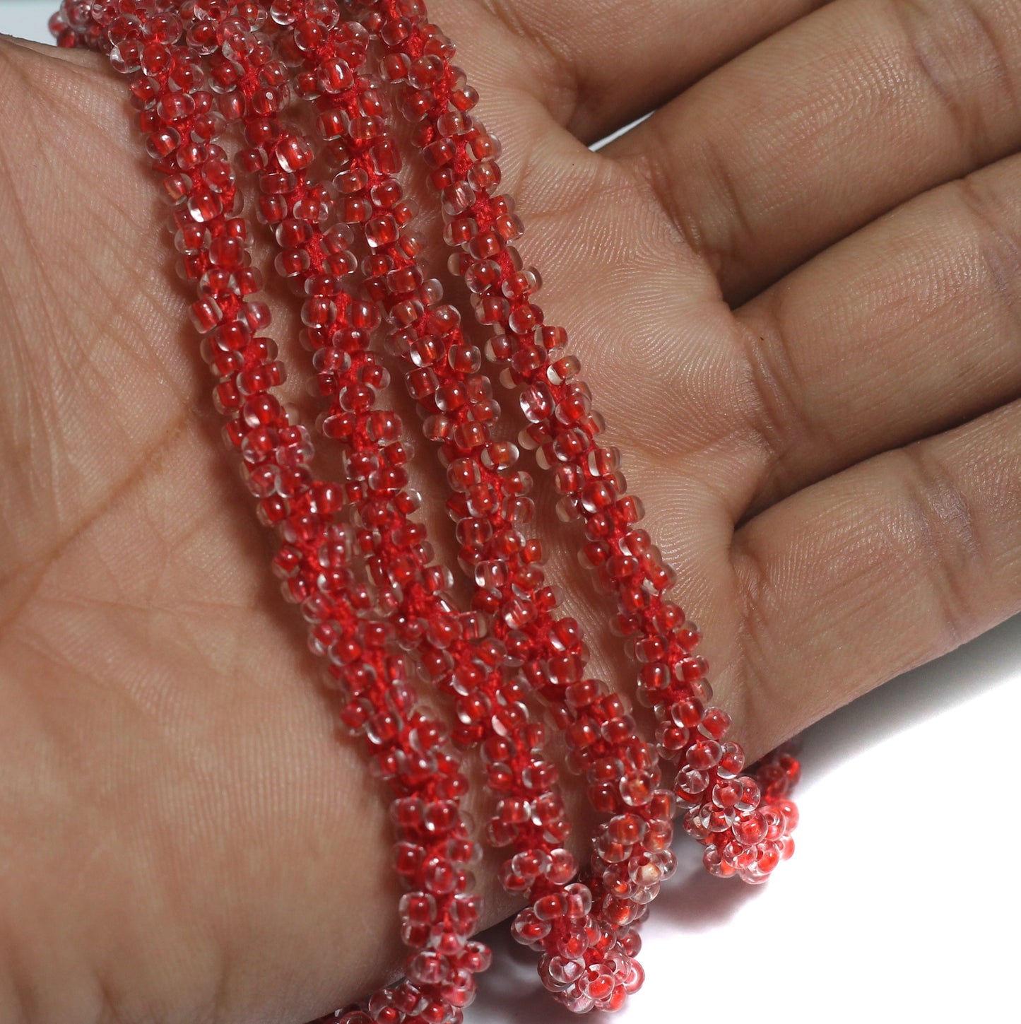 1 Mtr Trans Seed Bead Beaded String For Necklace - Red / Glass / 11`0