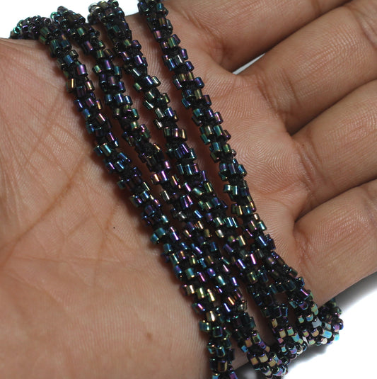 1 Mtr Metallic Rainbow Seed Bead Beaded String For Necklace - MultiColor / Glass / 11`0