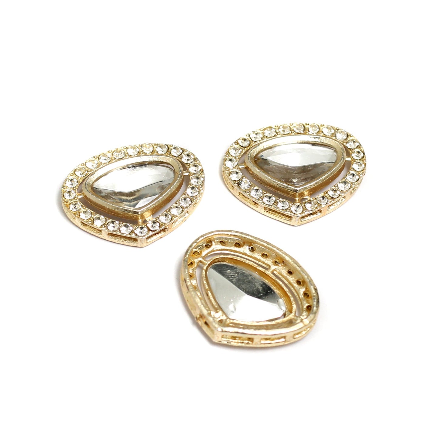 25x20mm, Kundan Connectors  Golden - Golden / Kundan / 4 Pcs