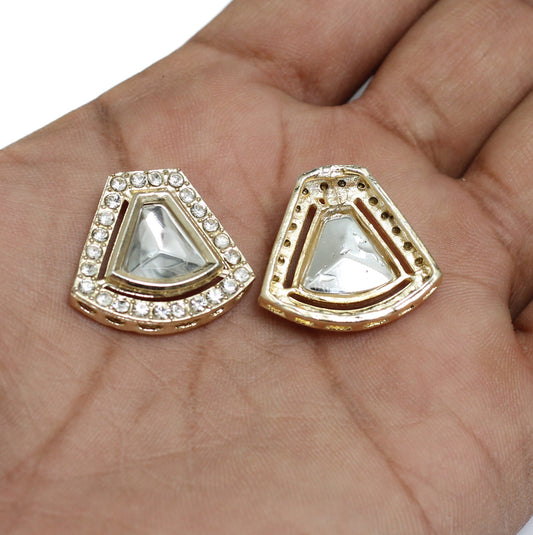 22x24mm, Kundan Connectors  Golden - Golden / Kundan / 4 Pcs