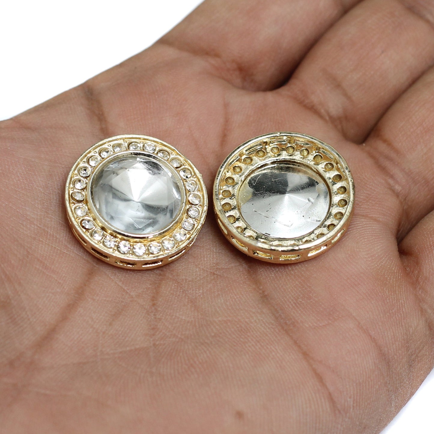 24mm, Kundan Connectors Round Golden - Golden / 24 mm / 4 Pcs