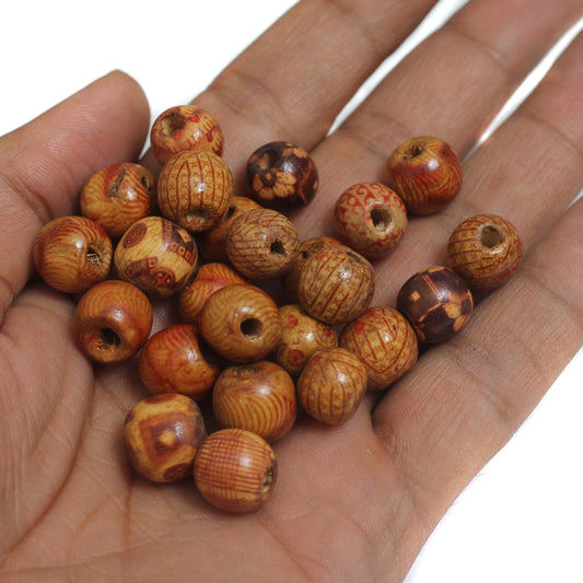 12mm Round Wooden Beads - Wood / Coffee / 100 Pcs