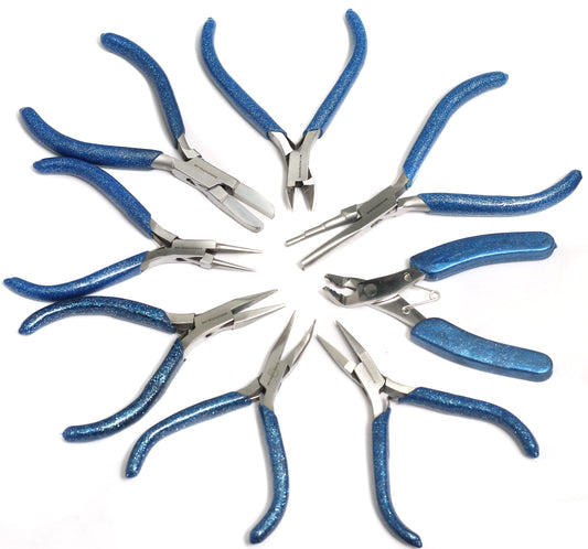 Jewellery Making Stainless Steel Pliers Tool, Pack Of 8 Pliers Combo - Blue