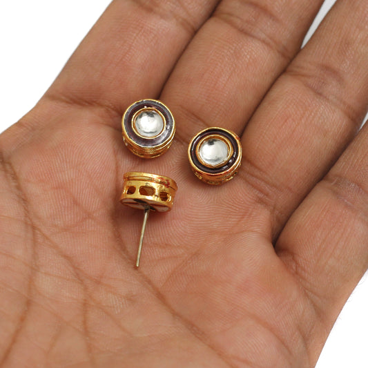 5 Pairs, 11mm Meenakari Kundan Spacer Earring Studs - Red / Kundan