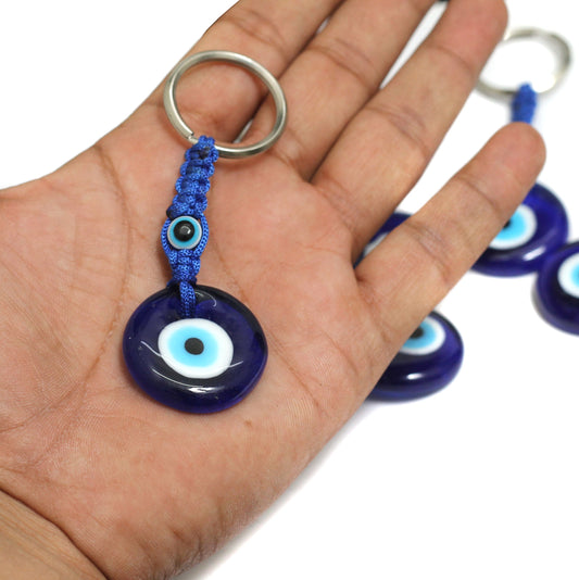 5 Pcs, 1.5 Inch Evil Eye Key Chain - Blue