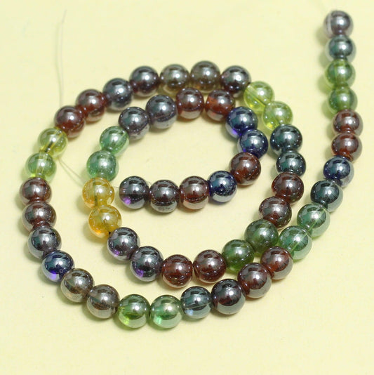 2 Strings, 8mm Glass Metallic Finsh Round Beads - Glass / Round / MultiColor