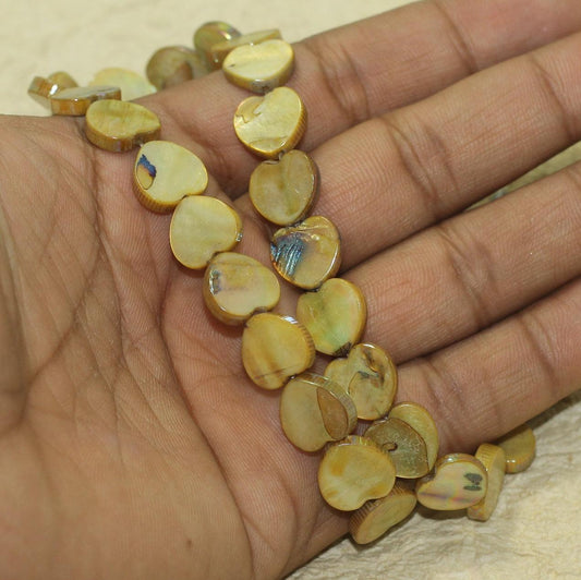 12mm Heart Shell Beads Olive 1 String - Olive / Shell / Heart