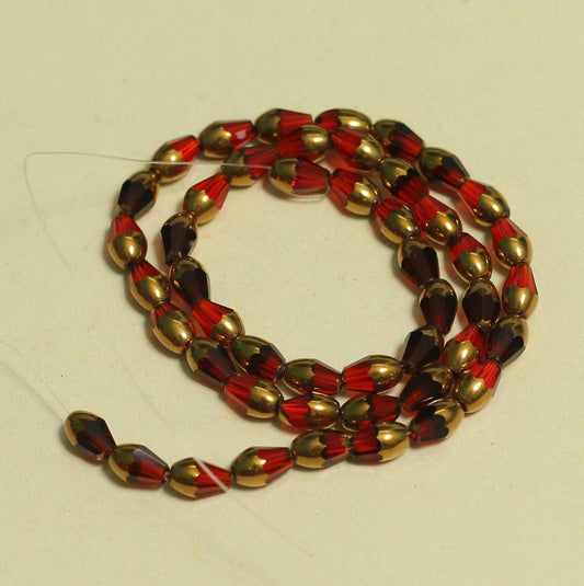 7mm Faceted Cone Shape Crystal Bead - Red / Glass / Drop