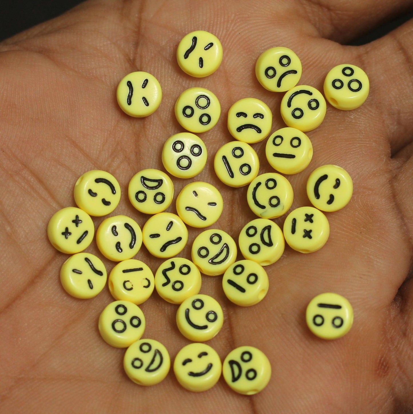 500 Pcs 5mm Yellow Color Smiley Acrylic Round Beads - Yellow / Acrylic / Round