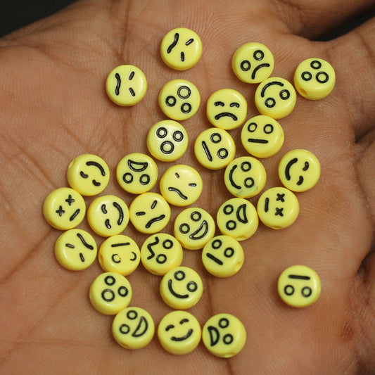 500 Pcs 5mm Yellow Color Smiley Acrylic Round Beads - Yellow / Acrylic / Round