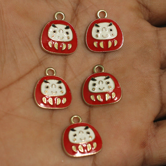 5 Pcs 17X15mm Owl Meenakari Charms - Red