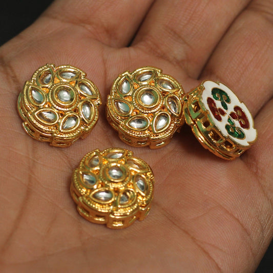 4 Pcs  17mm Kundan Spacer Beads Golden - Golden / Kundan