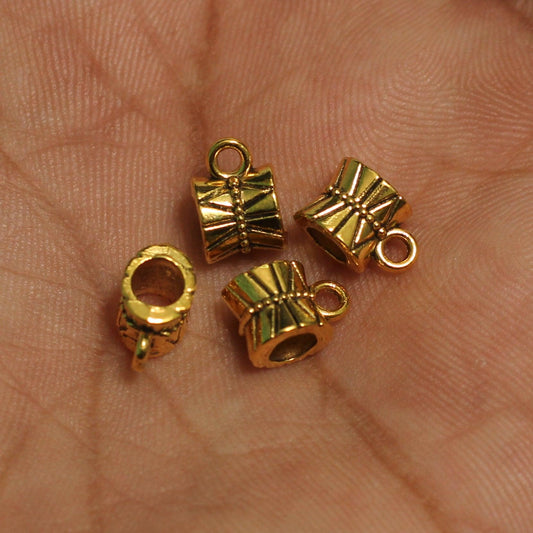 6X10mm German Silver Damru Charms - Golden / 10 Pcs / German Silver