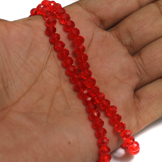 4X6mm Faceted Crystal Beads Red - Red / Glass / Rondelle