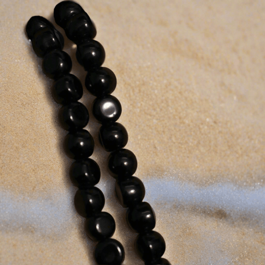 1 String 9mm Glass Half Round Beads Black - Black / Glass / Half Round