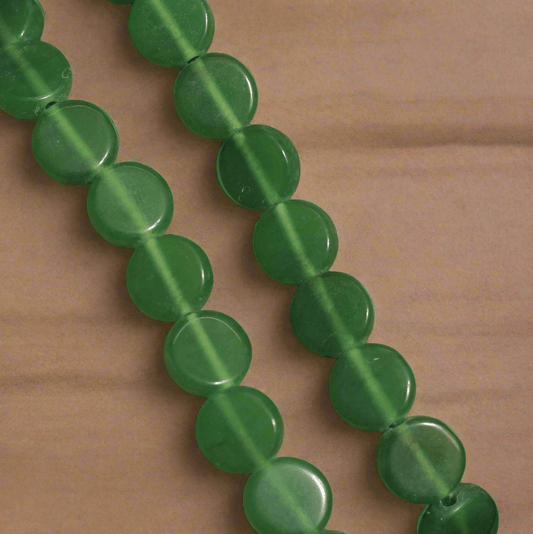 1 String 10mm Glass Disc Beads Green - Green / Glass / Disc