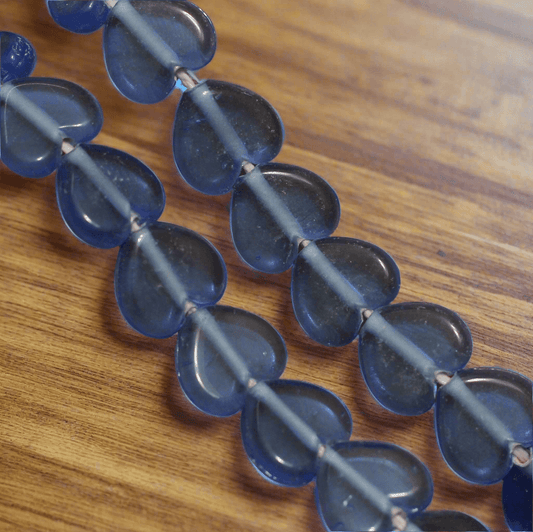 1 String 14X12mm Glass Heart Beads - Blue / Glass / Heart