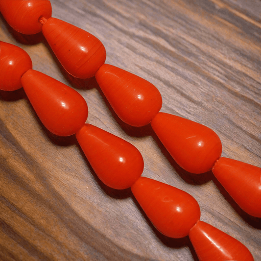 1 String 18X10mm Glass Drop Beads Orange - Orange / Glass / Drop