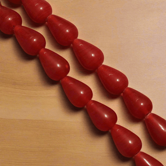 1 String 13X8mm Glass Drop Beads - Red / Glass / Drop