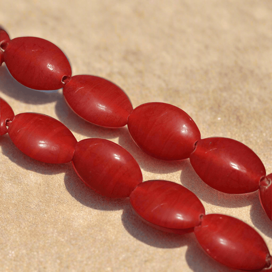 1 String 18X13mm  Glass Oval Beads Red - Red / Glass / Oval
