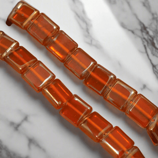 1 String 12mm Glass Window Metallic Square Beads - Orange / Glass / Square