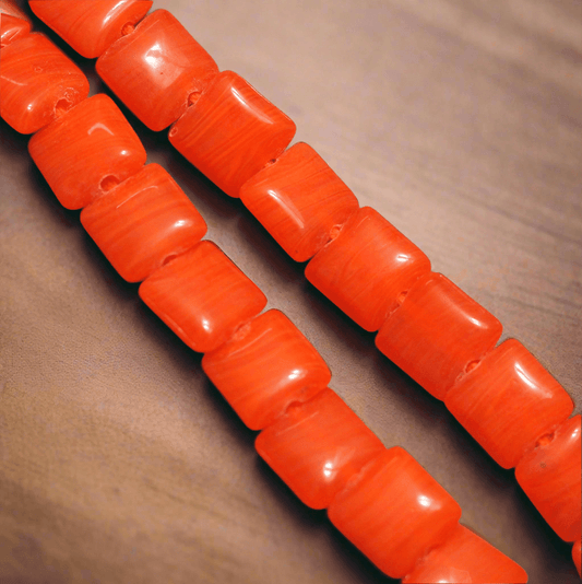 1 String 10mm Glass Square Beads - Orange / Glass / Square