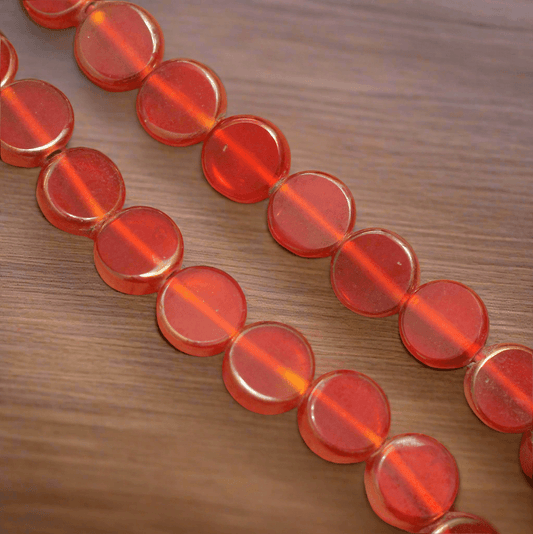 1 String 10mm Glass Window Metallic Disc Beads - Red / Glass / Disc