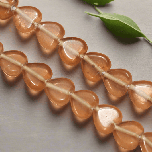 1 String 11X10mm Glass Heart Beads - Peach / Glass / Heart