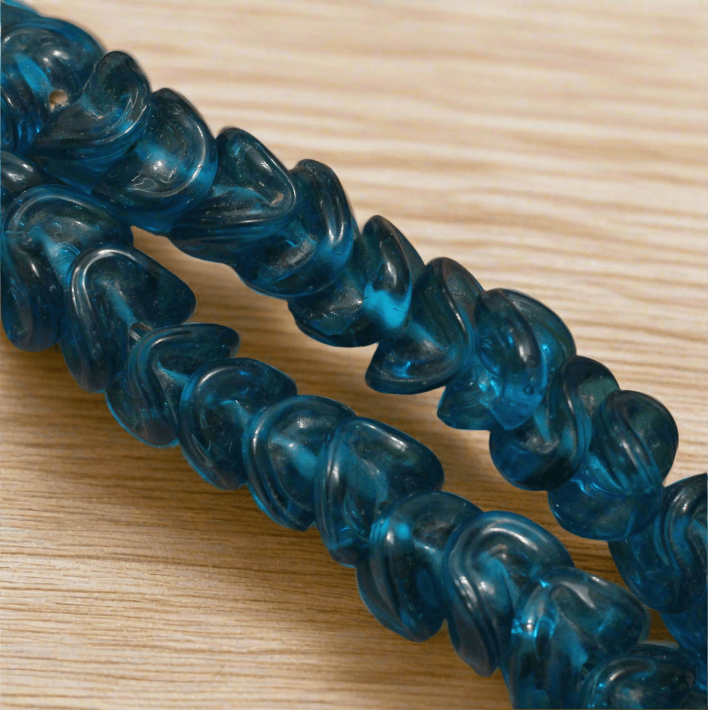 1 string 14mm Twisty Glass Beads Light Blue - Blue / Glass / Twisty