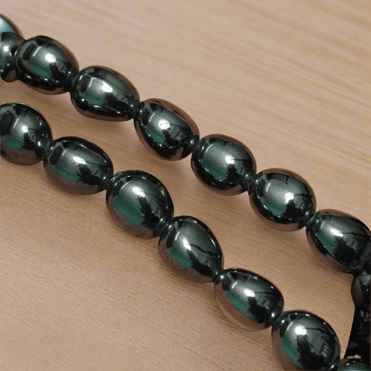 1 String 15X12mm Glass Metallic Oval Beads - Black / Glass / Oval